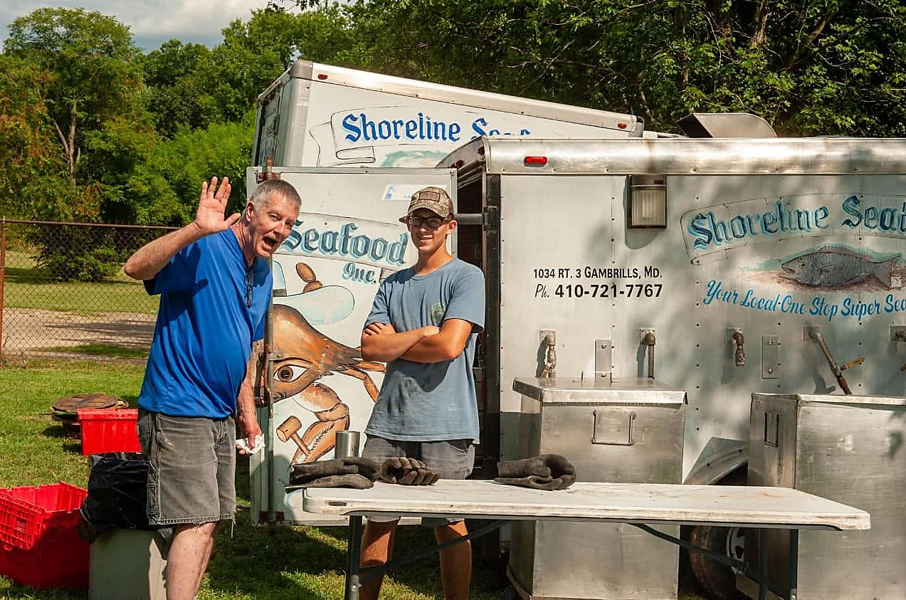 The Shoreline Seafood crew at the trailer serving counter